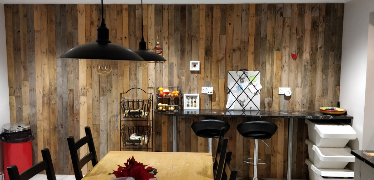 Wall covered in wood from pallets Pallet Wood Wall